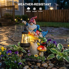 C&Y&G&X Solar Garden Gnome Statue with Lantern, Waterproof Mushroom Garden Decor, Resin Gnome Yard Art with Solar LED Lights for Outdoor Lawn Patio Porch, Gifts for Mom Grandma Garden Lovers - Image 4