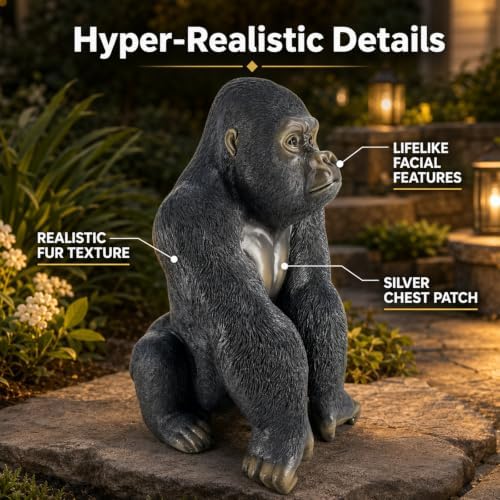 Garden Statues Outdoor Resin Gorilla Statue 26.38" Lawn Ornaments Art Deco - Image 2