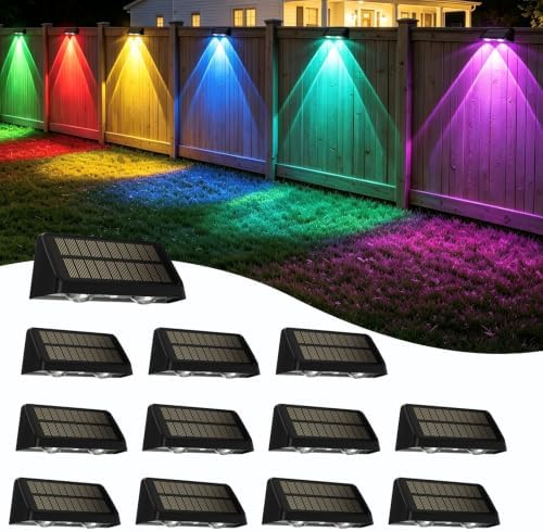 Solar Fence Lights Outdoor,RGB Color Changing Lights,18-20H,12 Pack by idyllight