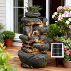5 Tiers Cascading Solar Water Fountain Outdoor Fountain with LED Lights - Image 6
