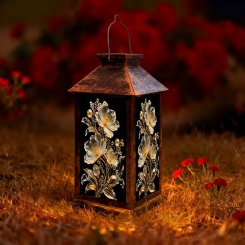Solar Lantern Elegant White Gold Glass Outdoor Waterproof Garden Hanging Lantern Solar Powered Lighting Outside Solar Light for Patio Yard Camping, Gifts for Women Mom by Unknown