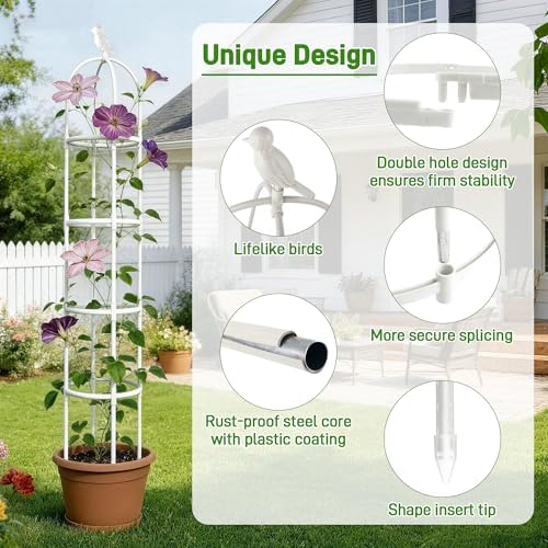 2 Pack Trellis for Climbing Planting Outdoor, 6ft Plant Trellis-Rustproof Metal Pipe with Heavy Duty Plastic Coated, Potted Plant Support for Clematis Vine Jasmine Support (White, 2 Pack) - Image 3
