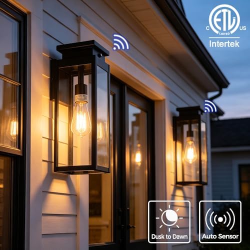Cerdeco 15" Dusk to Dawn Outdoor Wall Light with 4-Side Clear Glass,2 Pack - Image 2