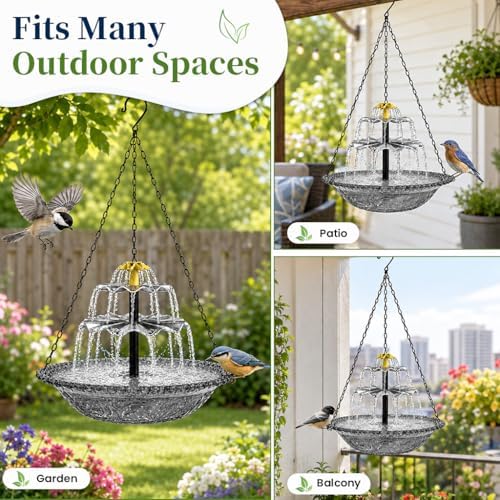 Solar Fountain for Bird Bath Outside, Garden Water Feature with Ground Stake Stand or Hanging Style for Patio, Yard & Lawn (A-XL-Gray) - Image 5