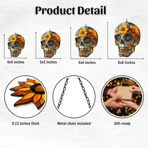 Floral Sugar Skull Acrylic Suncatcher - Image 2