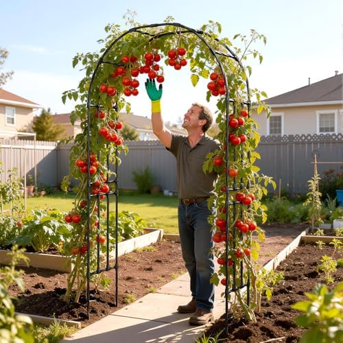 Miory Garden Arch Trellis for Climbing Plants, 1.3x7.9ft Steel with UV-Resistant PE Coating Arbor Outdoor, Vertical Support for Vines Flowers Vegetable, Wedding Archway (Black) - Image 2
