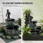 MoNiBloom Outdoor Water Fountains, 27" Tall 2-Tier Barrel, Green - Image 5