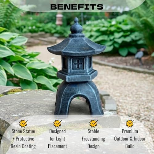 OLOMA Japanese Pagoda Lantern Garden Statue Outdoor Decor Small Size Zen Stone Lantern Sculpture Yard Patio Lawn Asian Temple Figurine Meditation Garden Ornament - Image 2