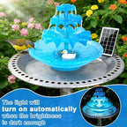 Yeomi 3-Tier Solar Fountain Pump with LED Lights, 24H Outdoor Water Feature, Detachable Design, Multi-Function Bird Bath Water Fountain for Garden Patio Yard Backyard Pond, 3.5W - Image 3