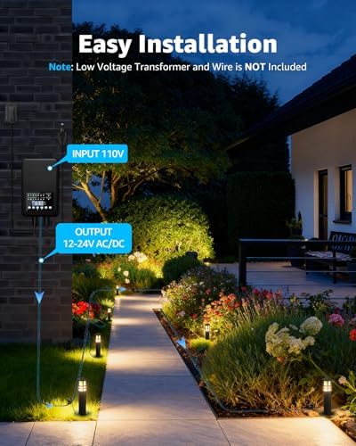 SUNVIE 12-Pack Low Voltage Landscape Lighting Kit LED Bollard Pathway Lights Wired with Spotlights for Garden, Path, Yard, Patio, Cast-Aluminum, IP65 Waterproof, 12-24V AC/DC, 3000K Warm White, Black - Image 5