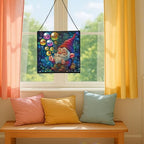 Gnome with Soap Bubbles Stained Glass Suncatcher – Square Hanging Window Panel for Home or Greenhouse – Whimsical Glass Art Gift for Garden Lovers, Christmas, Halloween, Father Days uZVOjS - Image 5