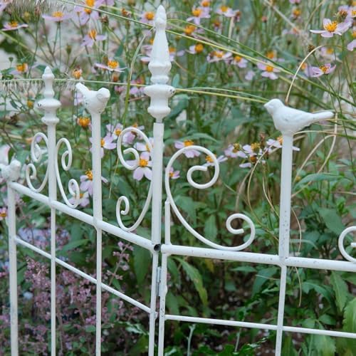 Vintage Metal Garden Fences Rustic Distressed White Decorative Fence Cast Iron Garden Edging Landscape Border Yard Stake Tall Picket Fence Outdoor Flower Bed Lawn Panels - Image 3