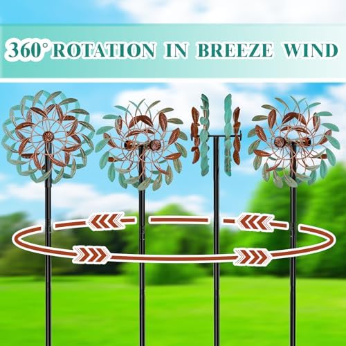 360° Wind Spinners Outdoor, Wind Sculptures Windmill with Metal Stake, Kinetic Large Metal Yard Art Decor Spinners Pinwheels for Garden Outside Patio Lawn - Image 2