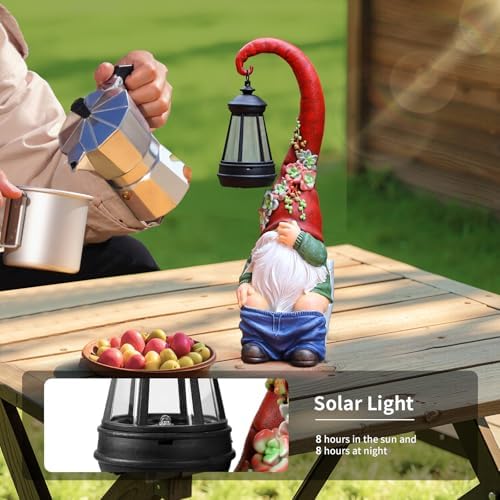 Funny Solar Garden Gnome Statue, 13in Waterproof Resin Decor - Image 5