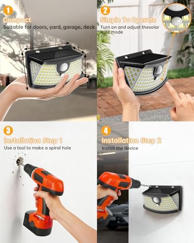 Aootek Solar Motion Sensor Lights Outdoor 120 LEDs, Black, 10 Pack - Image 6