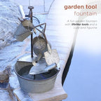 Alpine Corporation YHL106 Outdoor Floor 3-Tiered Metal Garden Tools Water Fountain, Tools and Faucet Waterfall, 28", Gray - Image 4