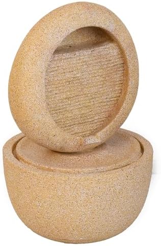 Cement Round Water Fountain, Two-Tiered Design for Outdoor Serenity - Image 3