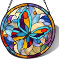 Stained Glass Butterfly Suncatcher, Colorful Round Window Hanging for Home Decor, Unique for Mom, Grandma, Art Glass Wall Art, Gift for Her 9.8 Inch by Unknown