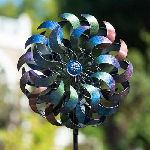 Wind Spinners Outdoor,64.2Inch 360°Rotating Crescent Windmill for Yard, Garden Wind Spinner with Blue Green Purple Gradient Blades, Weatherproof Metal Garden Decor by SUNNYGARDEN