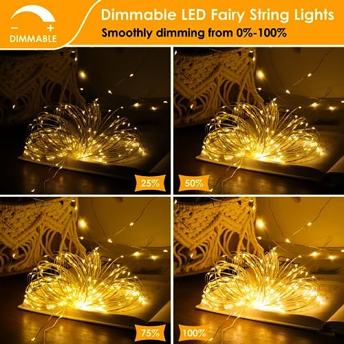 Mlambert 4 Pack Solar Hanging Mason Jar Lights with Stakes Bundle with 3 Pack 33FT Fairy String Lights Battery Operated with Remote and Timer - Image 7