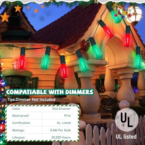 GOOTHY LED ST40 Red and Green Outdoor String Lights, 45FT Patio Lights Waterproof with 30 LED Red Green Shatterproof Bulbs, Hanging Outdoor Light for Home Party Backyard Garden Christmas Decorations - Image 4