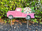 Garden Stake Vintage Truck W Flowers Metal Colorful Lawn Yard Entry Spring Summer Outdoor Decor Home Business 18"x18" (Pink Truck) - Image 2