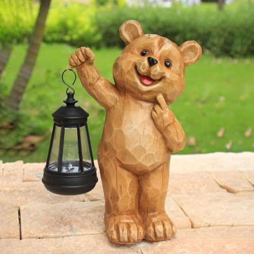 Solar Garden Statues Bear Figurine Outdoor Lights, Resin Yard Decorations Outdoor, Garden Decor Unique Birthday Housewarming Gifts for Mom (Bear 1) - Image 2