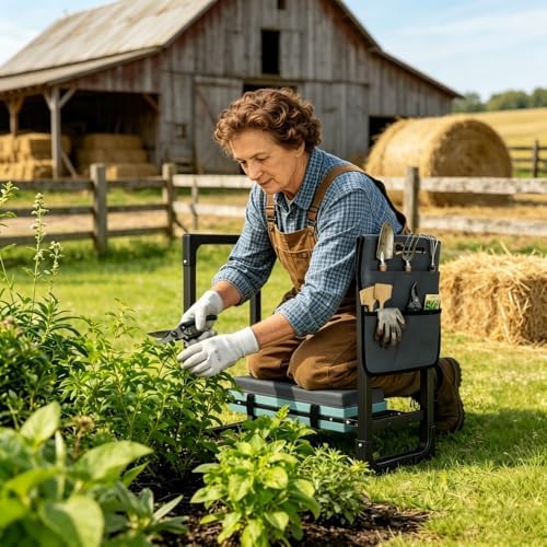 2-in-1 Garden Kneeler & Seat 330lb Capacity Folding Bench Tool Pouch - Image 6