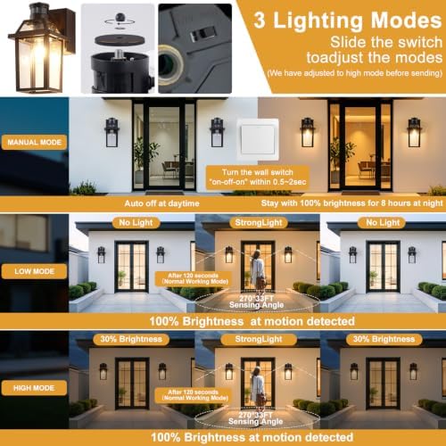 Porch Lights with GFCI Outlet Dusk to Dawn Outdoor Lighting Brown 2Pack - Image 3