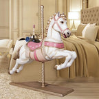 Design Toscano Carousel Horse Vintage-Style Merry Go Round Indoor Statue, Full-Size, 57 inches Tall, Fiberglass Cast Stone Resin, White & Pink Paint - Image 2