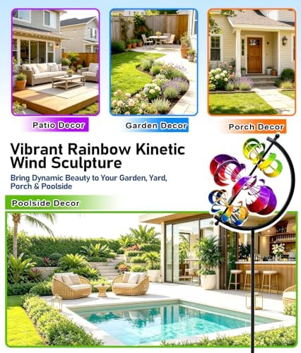 63 in Large Wind Spinners Outdoor, Rainbow Globe Wind Sculpture, - Image 6