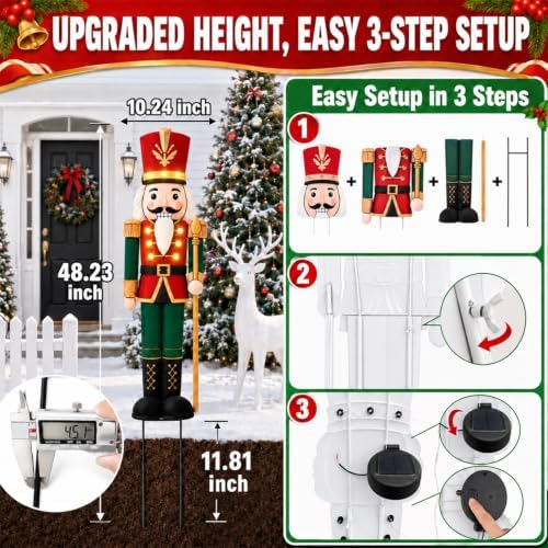 Outdoor Nutcracker Christmas Decor Lights, 2 Pack 48.2" Metal Yard Stakes - Image 4