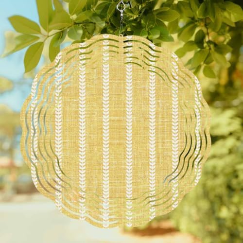 12 Inch Simple Lines Wind Spinner for Yard and Garden,Modern Country Minimalist Print Boho Yellow Hanging Ornaments Outdoor 3D Kinetic Wind Sculpture Spinners Indoor Outdoor Patio Décor Gift - Image 2
