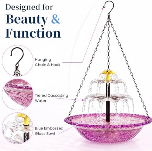 Solar Fountain for Bird Bath Outside, Garden Water Feature with Ground Stake Stand or Hanging Style for Patio, Yard & Lawn (A-XL-Purple) - Image 3