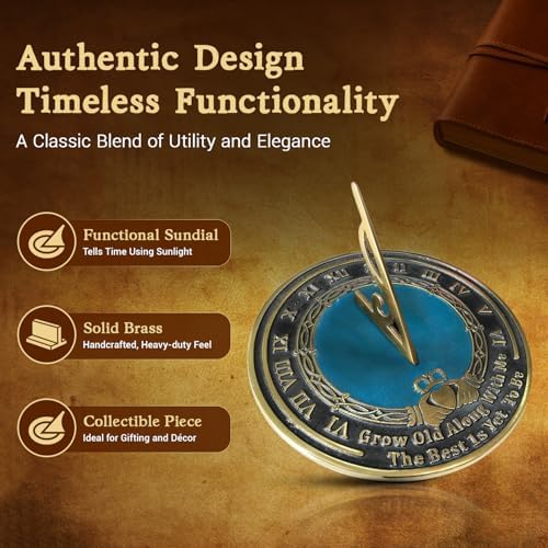 ARTIZANSTORE Solid Brass Sundial | Grow Old with Me Poem | 10 Inch Round Sundial for Garden | Robert Browning - Image 3