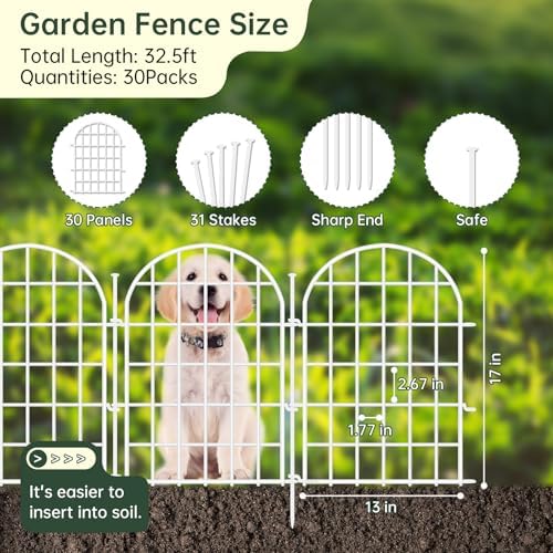32.5ft(L) x 22in(H) Panels Garden Fence, 30 Panels Arched No Dig Fence, Decorative Animal Barrier Fencing with Ground Stake, Rustproof Metal Garden Edging Border for Dog, Outdoor Patio Decor, White - Image 2