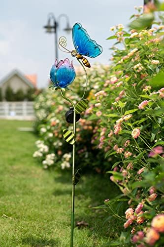 TERESA'S COLLECTIONS Garden Decor Blue Peacock with Solar Outdoor Lights, Glass Yard Art for Outside, Decorative Metal Stake Outdoor Decor for Lawn Decorations, Patio, Gifts for Mothers Day - Image 4