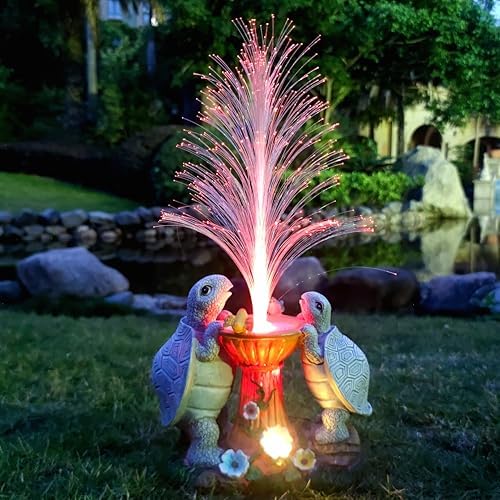 Solar Turtle Garden Statues with LED Lights, Resin Turtles Figurine Outdoor Decorations Colour Changing Optical Fiber Solar Light, Outside Art Decor for Lawn,Yard, Unique Housewarming Gifts by Unknown