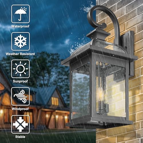 Darkaway Outdoor Lights Fixtures Wall Mount, Extra Large 26inch Outdoor Wall Sconce Lights with Seeded Glass Waterproof Outside Exterior Lights Fixture for House Front Porch Patio Garage E12 Bulb Base - Image 4