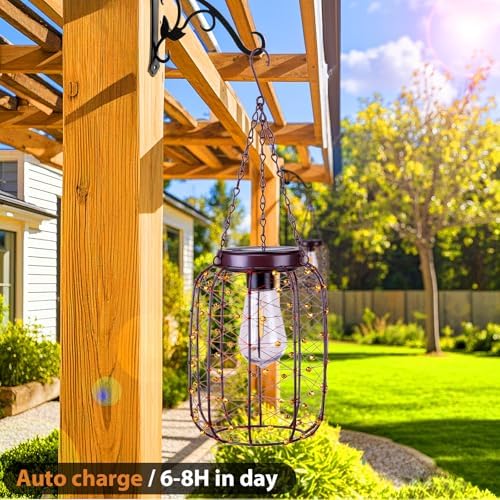 Hanging Solar Lanterns Outdoor Waterproof, Vintage Copper Hanging Lantern Lights for Outside, Solar Chandelier Outdoor Idea for Yard Garden Pathway Gazebo Pergola Porch Decor (4) - Image 4