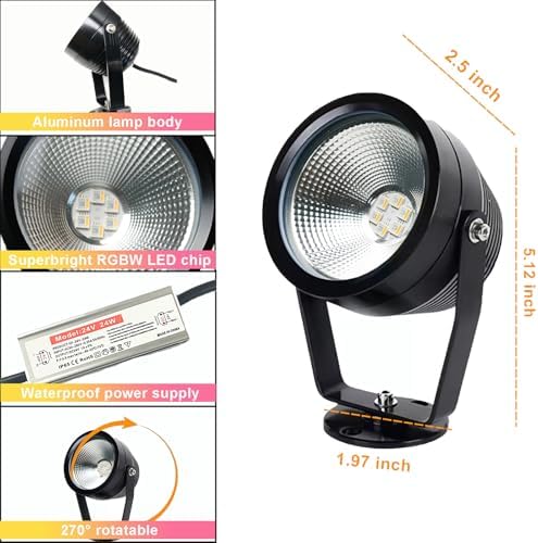 RGBW Outdoor Landscape Spotlight, IP67 Waterproof LED Garden Light with Remote Control, 16 Colors & 4 Dynamic Modes, Dimmable 270° Adjustable Yard Spot Light for Tree, Patio, Holiday Decor (Black) - Image 6