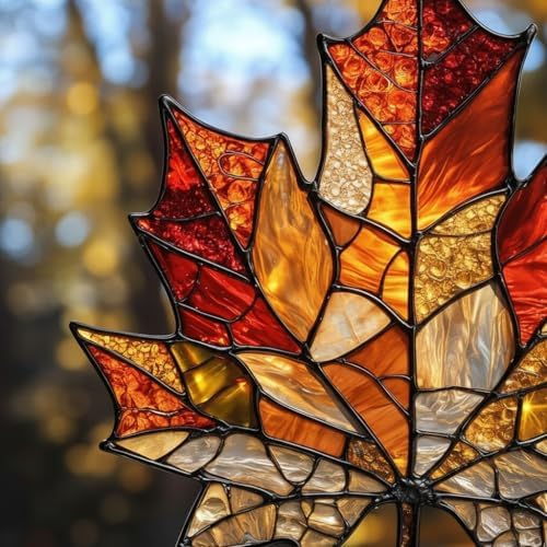 Autumn Vibrant Maple Leaf Acrylic Suncatcher - Faux Stained Glass Indoor Window Hanging Ornament, Outdoor Sun Catcher Panel, Home Decor Gift for Autumn Lovers - Image 4