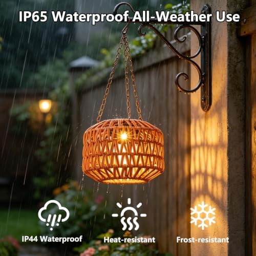 2 Pack Solar Hanging Lanterns Outdoor Waterproof, Solar Rattan Chandelier Outdoor with 7.75in Boho Lantern, Hanging Pendant Lights for Outside Tree, Patio Decor for Garden Gazebo Porch Backyard Gifts - Image 4