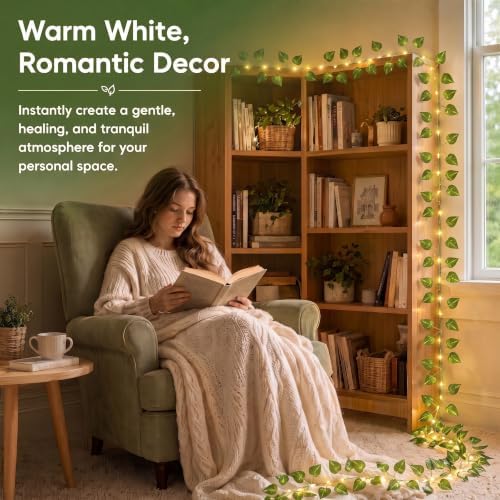 OMIKA Vine with Fairy Light Plug in, 66ft 200 LED Pothos String Lights with Remote, Leaf Fairy Lights for for Bedroom Aesthetic Garden Dorm Wedding Party Decor(Warm White) - Image 2
