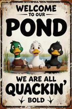 Funny Duck Pond Themed Vintage Tin Plaque, Mallard White Black Duck Decor Sign for Farm, Garden, Pond, Patio Kitchen Wall Ornament 24x32 inch by Unknown
