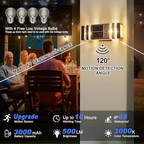 2 Pack Solar Outdoor Wall Lights with 3-Mode Motion Sensor Outside Sconces Up Down Solar Porch Light Fixtures 3000K 500LM Dusk to Dawn Modern Exterior Wall Lamp for House Garage Front Door - Image 3