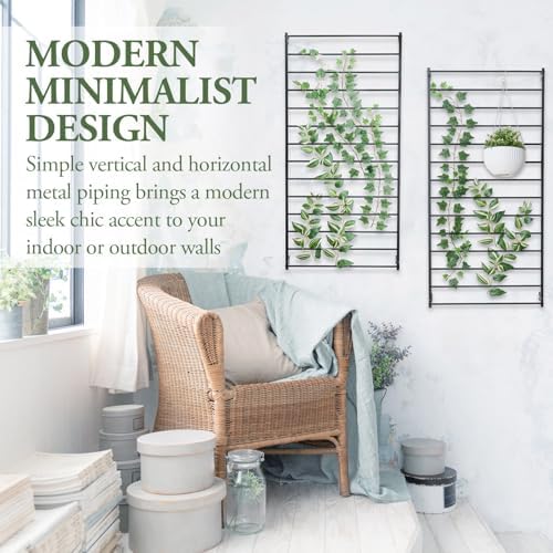 MyGift 4 Foot Tall Modern Matte Black Metal Wall Mounted Horizontal Bars Trellis, Outdoor Hanging Support Frame for Climbing Garden Plants and Crawling Vines, Set of 2 - Image 3