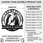 Personalized Penguin Metal Sign，Personalized Valentines Day Gifts，Custom Name Wall Fence Yard Patio, Home Office Decor， Metal Wall Art Decor,Home Metal Signs Plaques,Outdoor wall Decorative Signage12 - Image 4