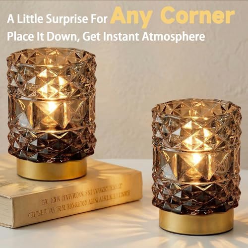 Battery Operated Lamp with Timer, Small Cordless Table Lamp, 2-Pack Grey - Image 2