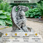 OLOMA Medieval Gargoyle Concrete Garden Statue Handmade Outdoor Gothic Beast Decor Cement Guardian Fantasy Creature Sculpture Yard Ornament Lawn Patio Porch Decor Garden Accent Gift - Image 3